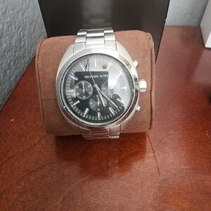 Michael Kors Silver Chronograph Watch with Black Dial